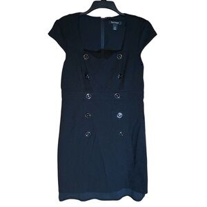 White House Black Market Black‎ Double Breasted Sheath Dress Size 12 Cap Sleeve